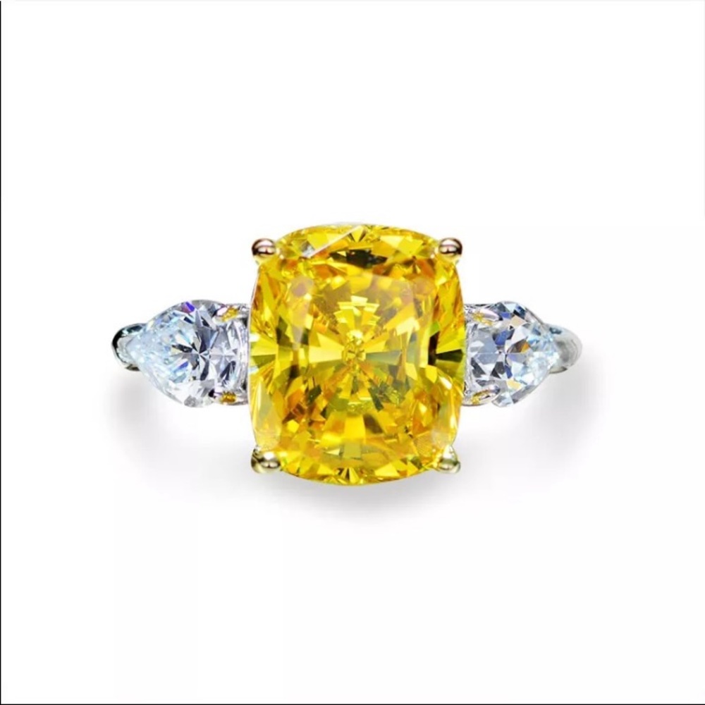 Yvonne 13 ct. t.w. Radiant Cut Yellow Canary & Trillion Cut White Ring - Picture 1 of 17